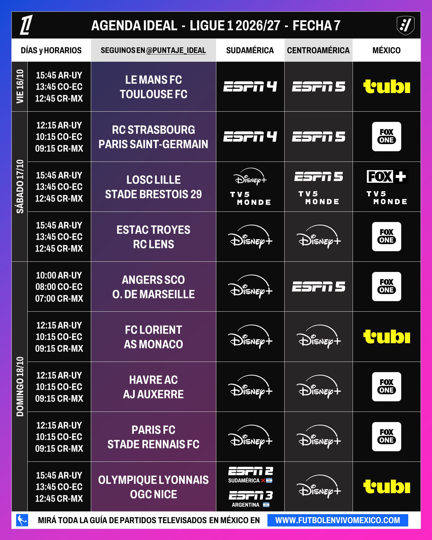 Agenda Deportiva Ligue 1