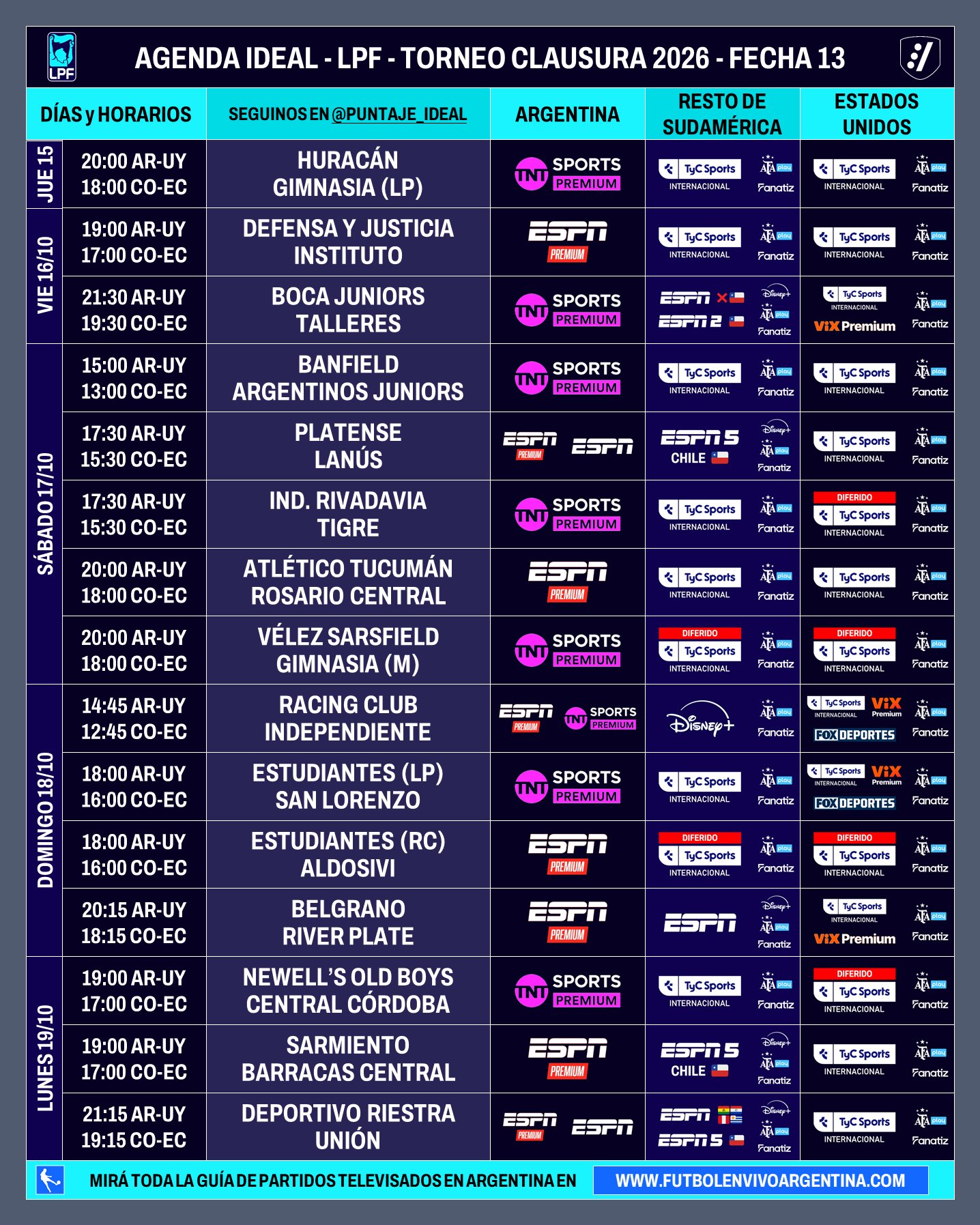 Agenda Deportiva Liga Argentina
